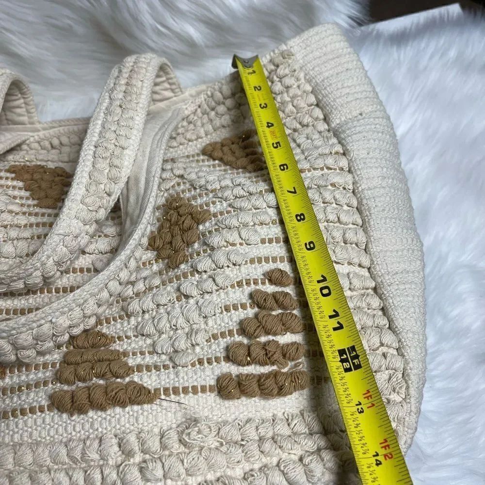 Evelyn K Hobo beige cotton extra large tote with brown and gold stitchin… - Picture 2 of 12